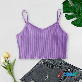 Womens Camisole Crop Top Crop Plain Tie Dye Basic Tops Black