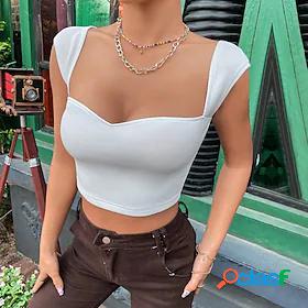 Womens Crop Top Blouse Plain Square Neck Casual Streetwear