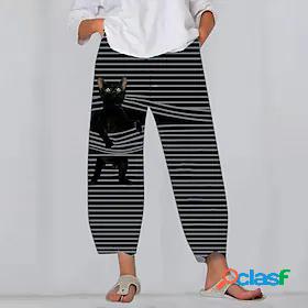 Womens Fashion Side Pockets Print Chinos Ankle-Length Pants