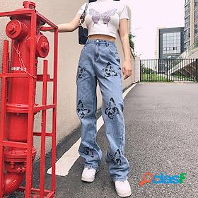 Womens Fashion Wide Leg Print Jeans Full Length Pants