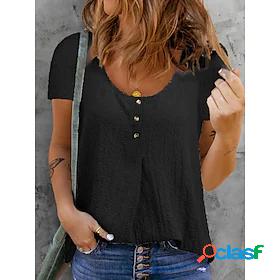 Women's Henley Shirt T shirt Plain Round Neck Button Basic