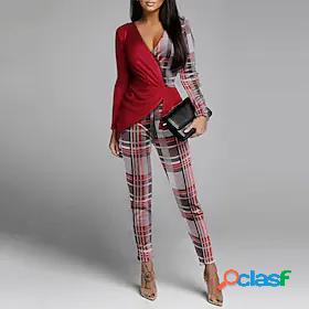 Womens Jumpsuit Plaid Print Elegant V Neck Party Party