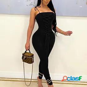 Womens Jumpsuit Solid Color Backless Lace up Active Strap