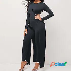 Women's Jumpsuit Solid Colored Cut Out Casual Crew Neck Date