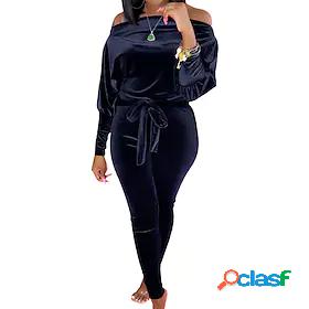 Women's Jumpsuit Solid Colored Lace up Casual Off Shoulder