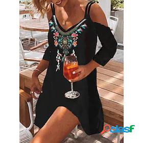 Women's Knee Length Dress A Line Dress Black Short Sleeve