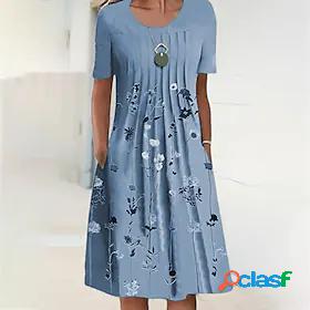 Womens Knee Length Dress A Line Dress Green Blue Short