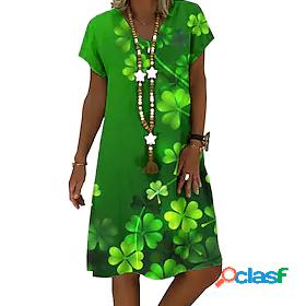 Womens Knee Length Dress A Line Dress Green Light Green Army