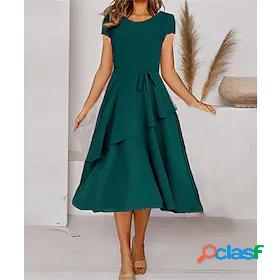 Women's Knee Length Dress A Line Dress Green Short Sleeve