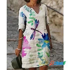 Womens Knee Length Dress Shift Dress White Half Sleeve