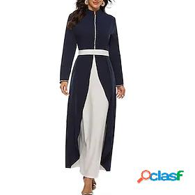 Women's Maxi long Dress A Line Dress Navy Blue Long Sleeve