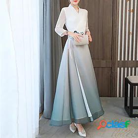 Women's Maxi long Dress A Line Dress White 3/4 Length Sleeve
