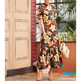 Women's Maxi long Dress Cheongsam Dress Rainbow Short Sleeve