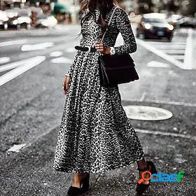 Women's Maxi long Dress Swing Dress Brown leopard Grey