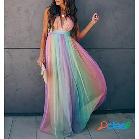 Women's Maxi long Dress Swing Dress Rainbow Sleeveless