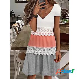 Womens Midi Dress A Line Dress Pink Short Sleeve Print Print
