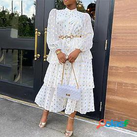 Women's Midi Dress A Line Dress White Long Sleeve Layered