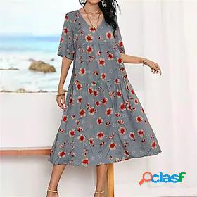 Womens Midi Dress Shift Dress Green Blue Purple Grey khaki