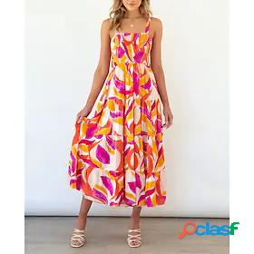 Women's Midi Dress Swing Dress Yellow Sleeveless Print Color