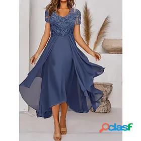 Womens Midi Dress Two Piece Dress Blue Gray Purple Short