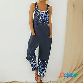 Women's Overall Floral Print Casual U Neck Street Sport