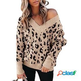 Women's Pullover Leopard Knitted Stylish Long Sleeve Sweater