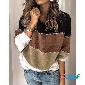 Women's Pullover Sweater Color Block Knitted Patchwork