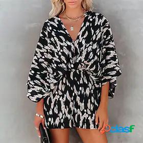 Womens Romper Leopard Backless Drawstring Casual Daily V