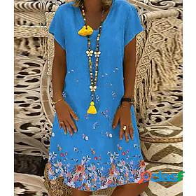 Women's Shift Dress Short Mini Dress Blue Yellow Short