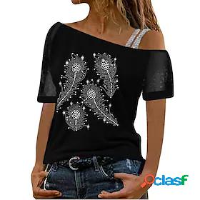 Women's Shirt Graphic Off Shoulder Patchwork Print Casual