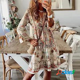 Womens Short Mini Dress A Line Dress Khaki Long Sleeve