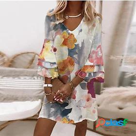 Womens Short Mini Dress A Line Dress Rainbow 3/4 Length