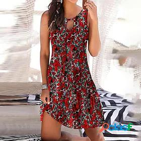 Womens Short Mini Dress A Line Dress Red Sleeveless Cold