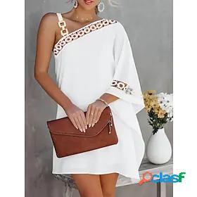 Womens Short Mini Dress A Line Dress White Beige 3/4 Length