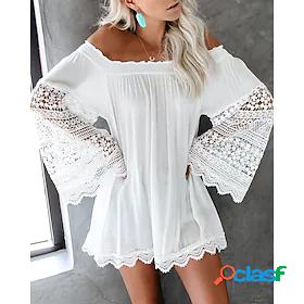 Womens Short Mini Dress A Line Dress White Long Sleeve