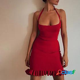 Women's Short Mini Dress Bodycon Red Sleeveless Backless