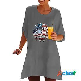 Women's Short Mini Dress T Shirt Dress Tee Dress White Gray