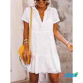 Women's Short Mini Dress T Shirt Dress Tee Dress White Short