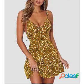 Women's Strap Dress Short Mini Dress Blue Yellow Green Red