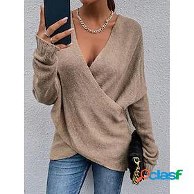 Women's Sweater Pullover Jumper Solid Color Criss Cross