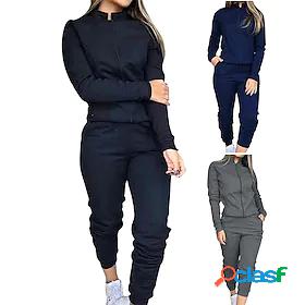 Womens Sweatsuit 2 Piece Stand Collar Side Pockets Front