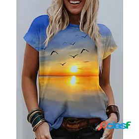 Womens T shirt 3D Printed Painting Graphic Scenery Round