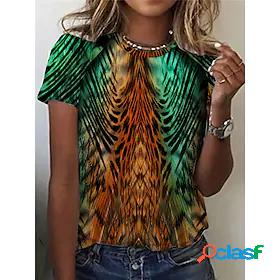 Womens T shirt 3D Printed Zebra Round Neck Basic Tops Green