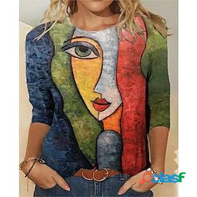 Womens T shirt Abstract 3D Printed Portrait Long Sleeve