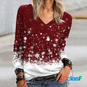 Womens T shirt Abstract Painting Graphic Snowflake V Neck