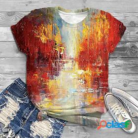 Womens T shirt Abstract Painting Tie Dye Graffiti Round Neck