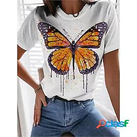 Women's T shirt Butterfly Butterfly Round Neck Patchwork