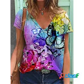 Womens T shirt Butterfly Floral Butterfly Flower V Neck