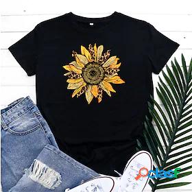 Women's T shirt Floral Leopard Sunflower Round Neck Print