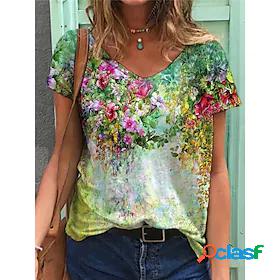 Womens T shirt Floral Theme Floral Plants V Neck Basic Tops